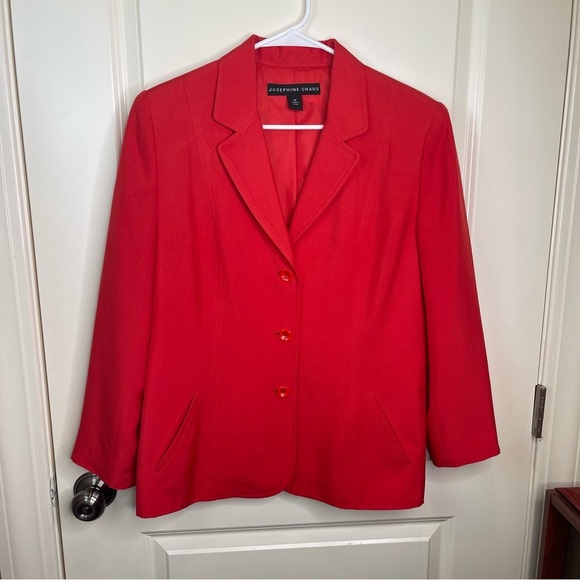Josephine Chaus Red 100% Silk Blazer Jacket 12 - Picture 5 of 15